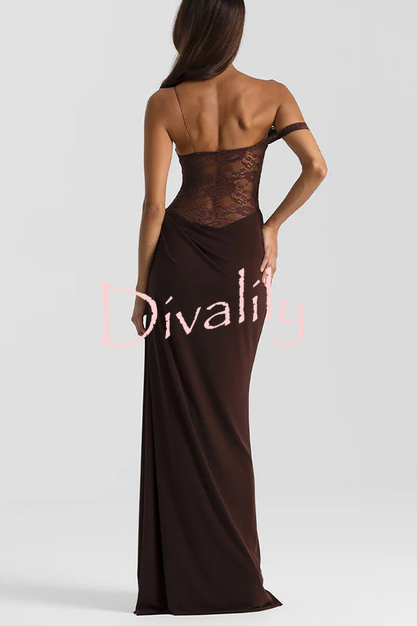 Sexy See-Through Lace Suspender Slim Slit Maxi Dress