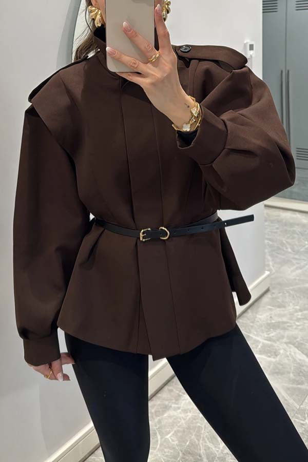 Modern and Bold Stand High Neck Button Up Balloon Sleeve Loose Jacket