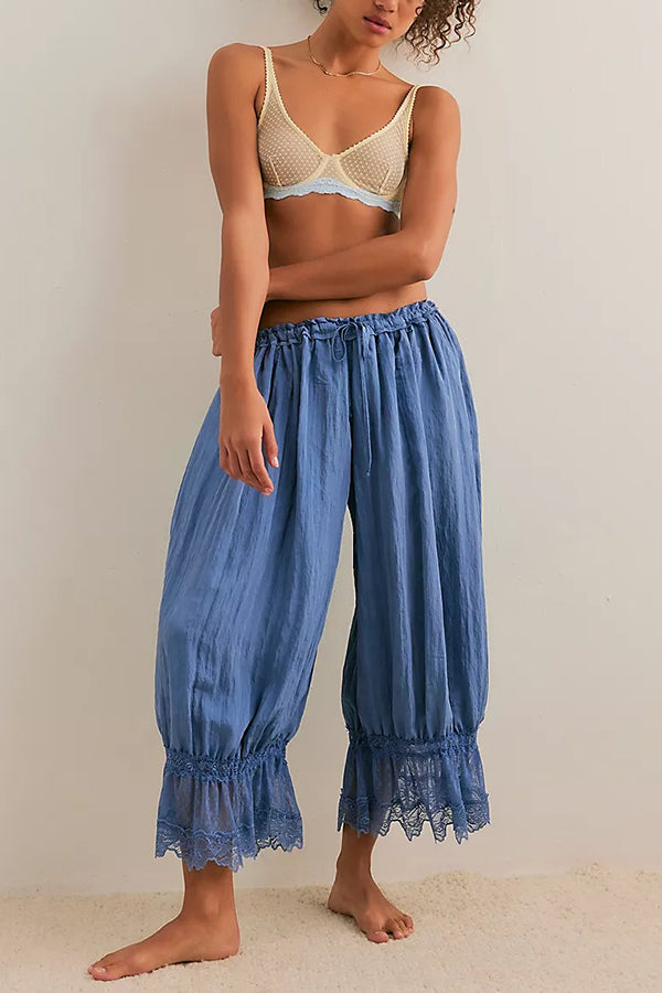 Pastoral Style Elastic Waist Lace Hem Bloomer Pants