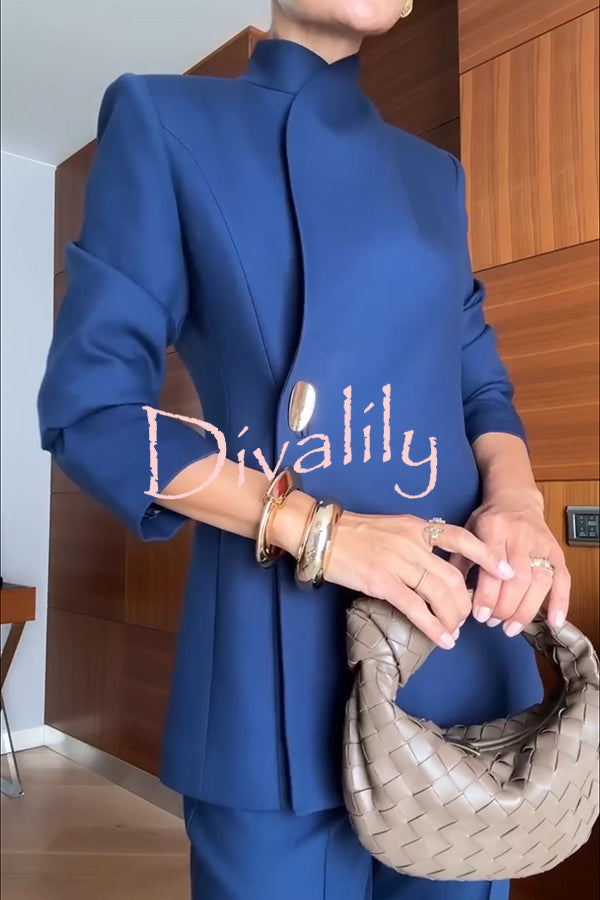 Exquisite and Fashionable Stand Lapel Neck Metal Button Long Sleeve Blazer