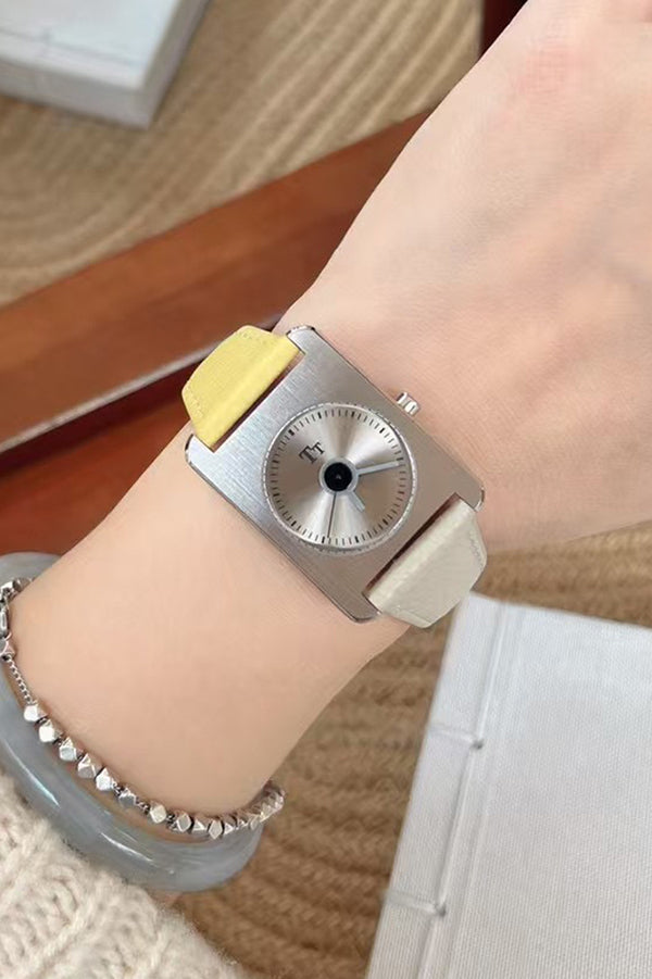 Square Steel Case Dopamine Color Matching Leather Strap Watch
