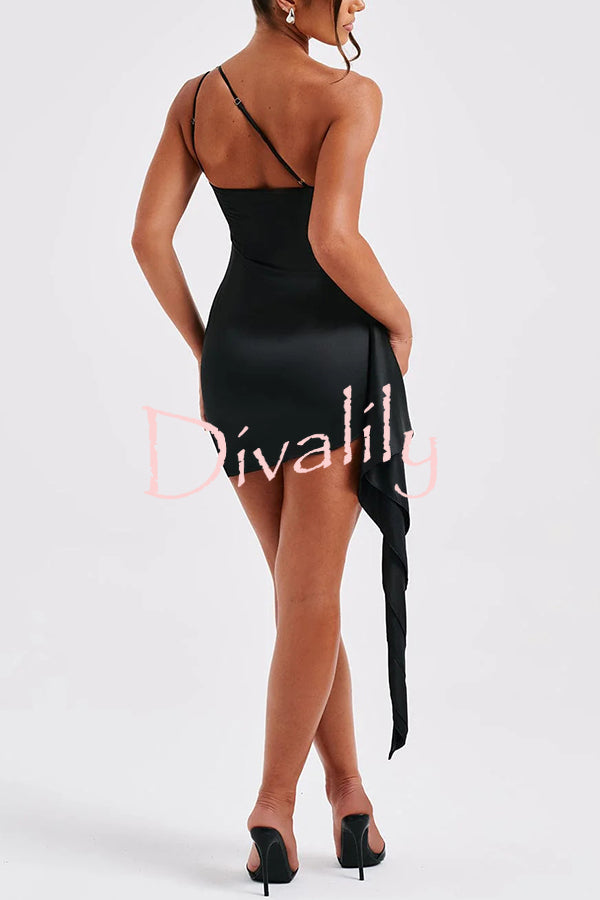 Sexy Slim Fit Backless One-shoulder Satin Mini Dress