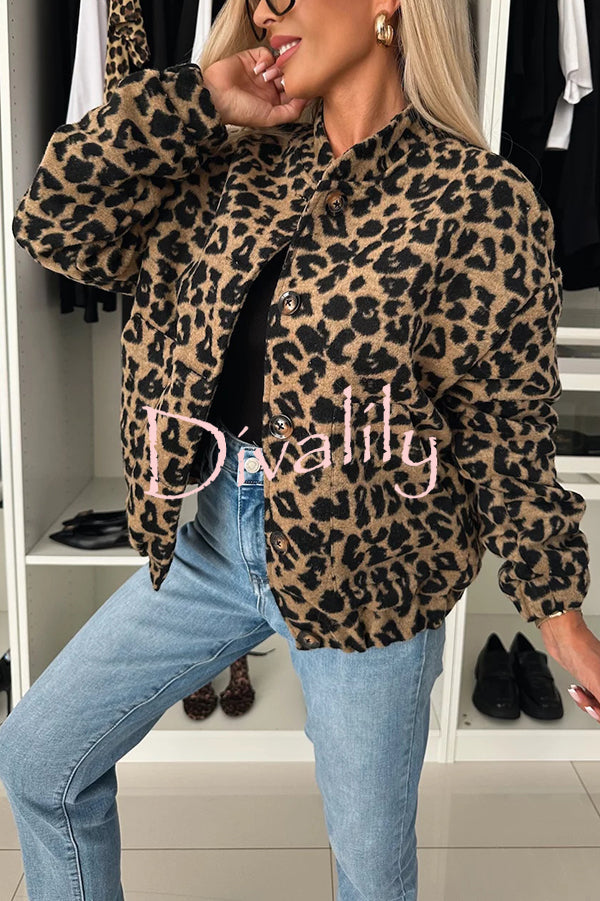 Leopard Print Loose Long-sleeved Pocket Casual Jacket