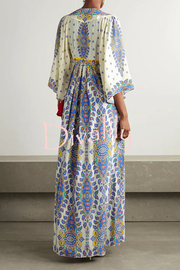 Unique Printed V-Neck Loose Elegant Maxi Dress