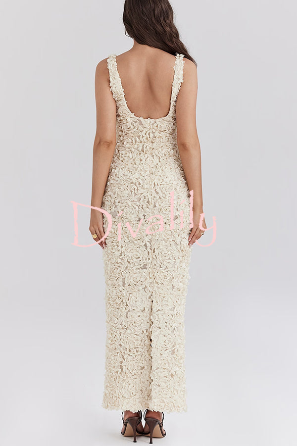 Three-dimensional Flower Sexy V-neck Slim Maxi Dress