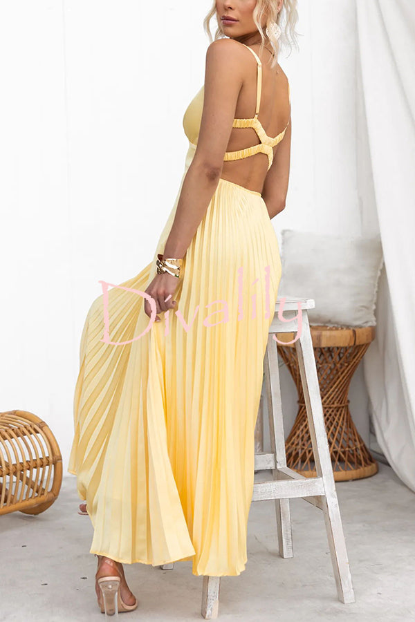 Tucson Sunset Pleated Back Elastic Umbrella Maxi Dress