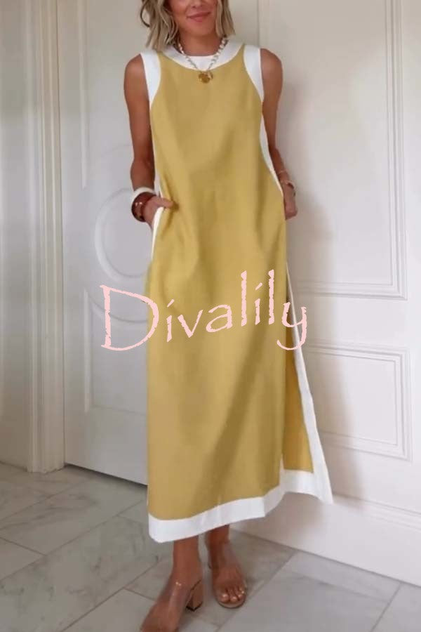 Ellie Contrast Color Sleeveless Midi Top and Elastic Waist Pocket Shorts Set