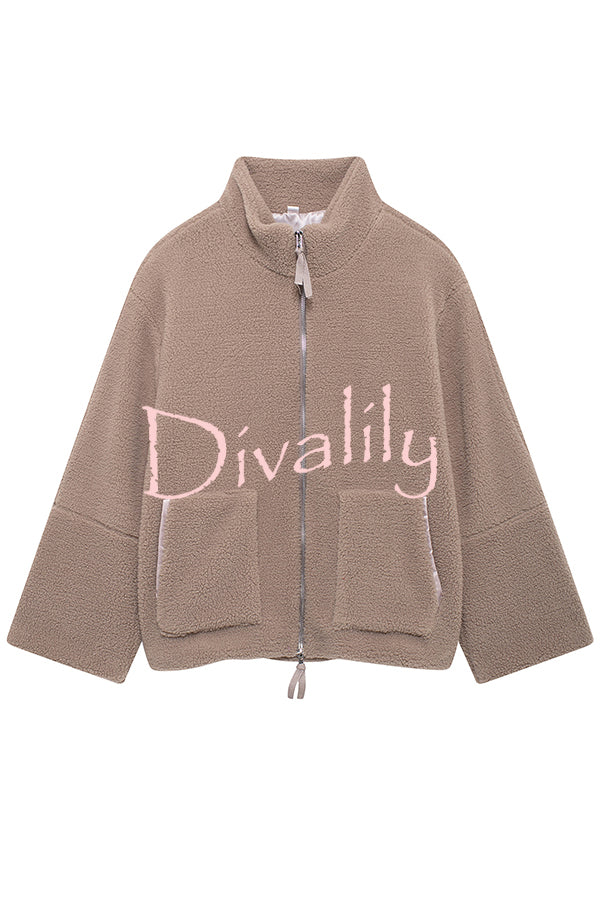 Solid Color Stitching High Collar Long Sleeve Loose Pocket Woolen Coat