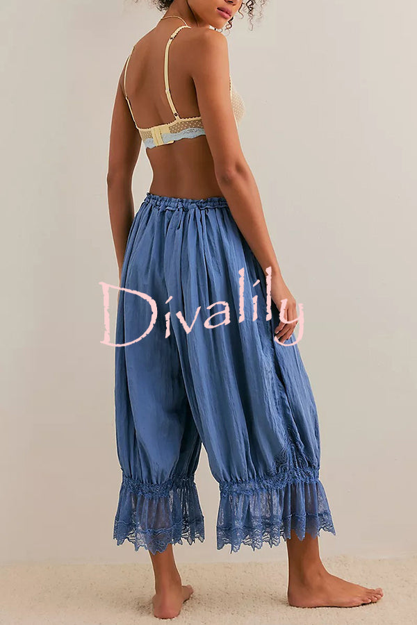 Pastoral Style Elastic Waist Lace Hem Bloomer Pants