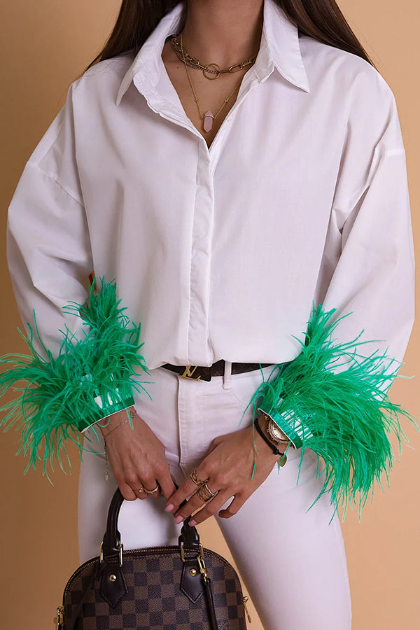 Fashionable Feather Long-sleeved Casual Loose Shirt