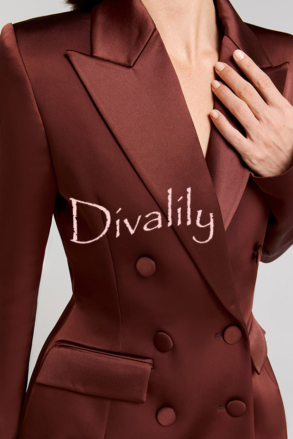 Monica Satin Double-breasted Long Sleeve Peak Lapel Blazer Mini Dress