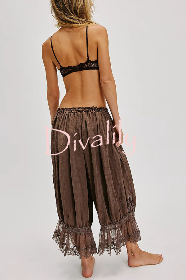 Pastoral Style Elastic Waist Lace Hem Bloomer Pants