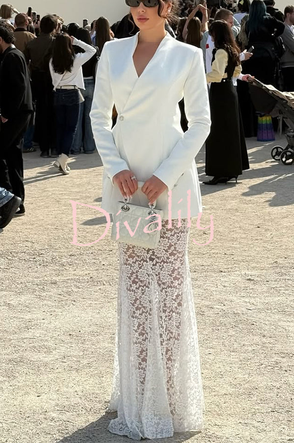 Poetic Muse Stand V-neck Rhinestone Button Up Long Sleeve Blazer