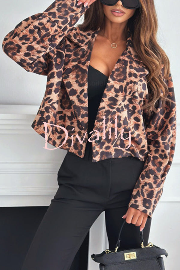 Leopard Print Long Sleeve Short Loose Casual Jacket