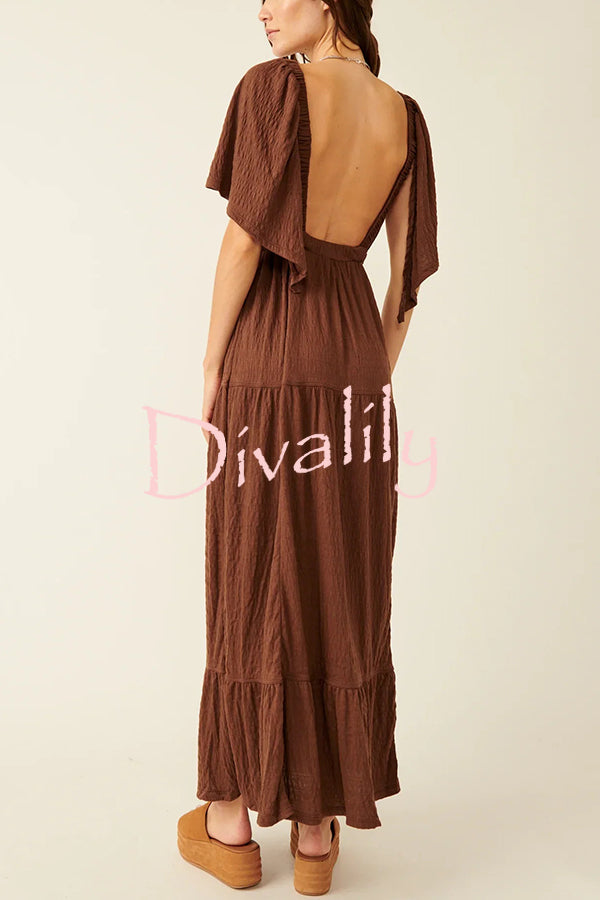 Sexy Backless V-neck Elastic Band Maxi Dress