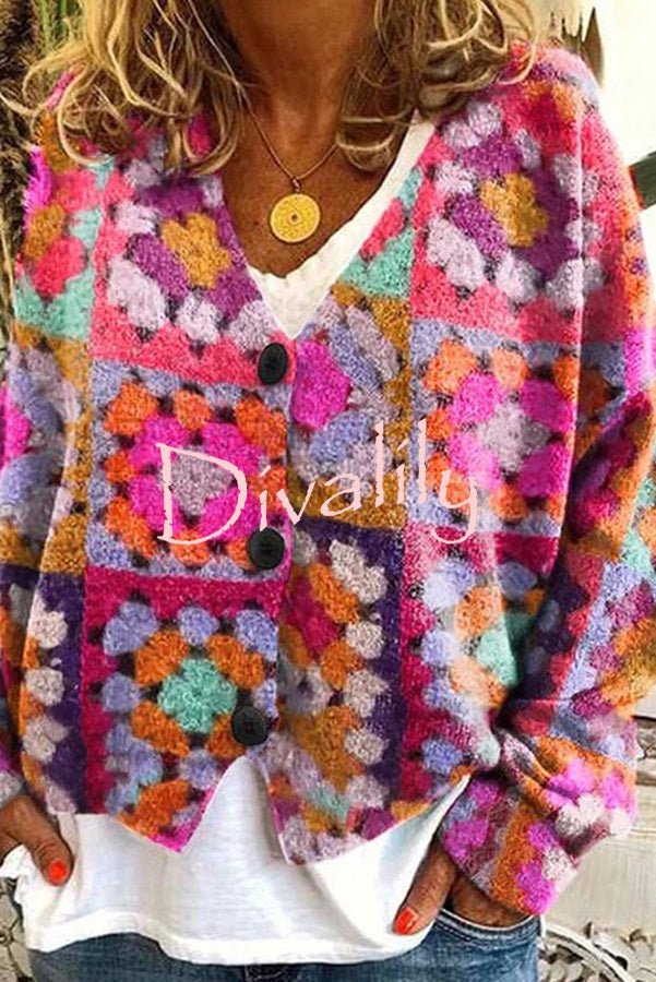Fun and chic Long Sleeved Cardigan with Fun Printed Buttons