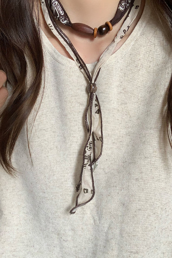 Vintage Pull-out Silk Scarf Beaded Necklace