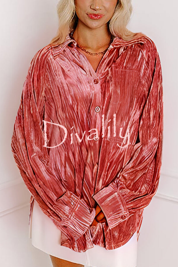 Solid Color Velvet Light-sensitive Drape Loose Shirt