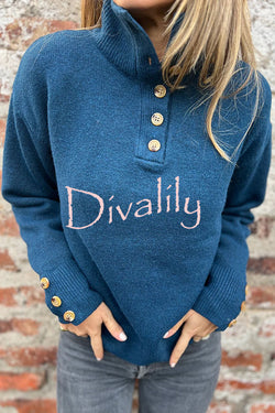 Solid Color High Collar Button Loose Long Sleeve Knitted Sweater