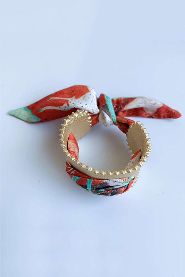 Matte Open Bracelet with Vintage Scarf