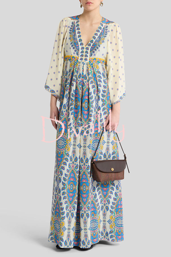 Unique Printed V-Neck Loose Elegant Maxi Dress