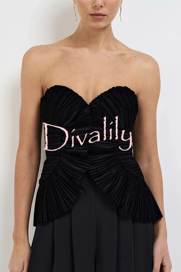 Show Exquisiteness Satin Pleated Heart-shaped Off Shoulder Halter Tank