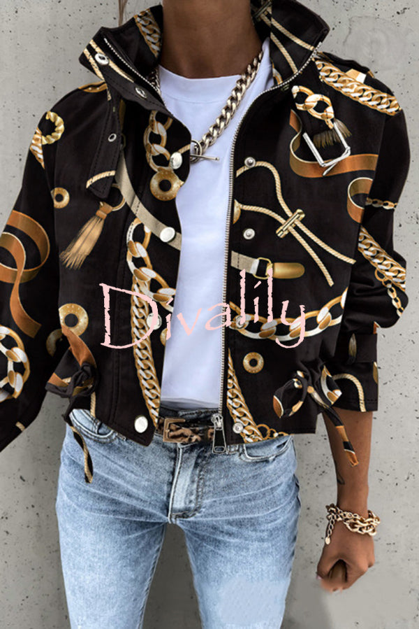 Unique Stylish Printed Casual Pocket Statement Jacket