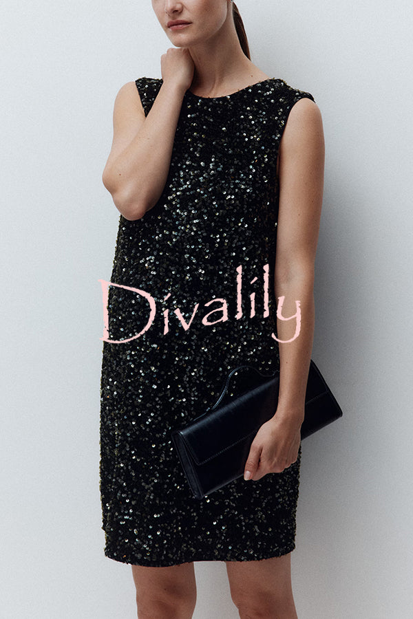 Glam Season Velvet Sequin Back Oversized Bow Design Sleeveless Loose Mini Dress