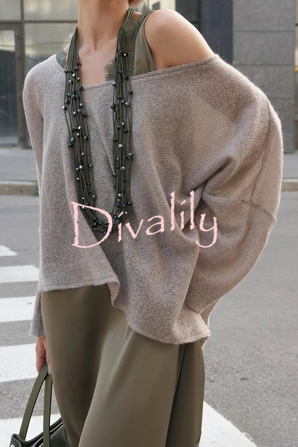 Warm Winter Knit Wide Neck Batwing Sleeve Loose Relaxed Sweater
