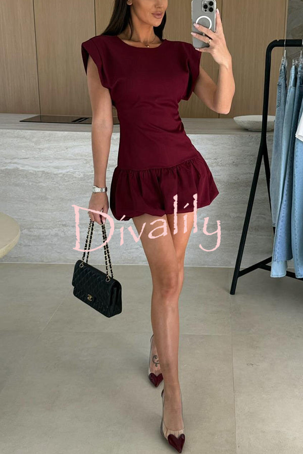 Solid Color Round Neck Sleeveless Ruffle Fitted Mini Dress