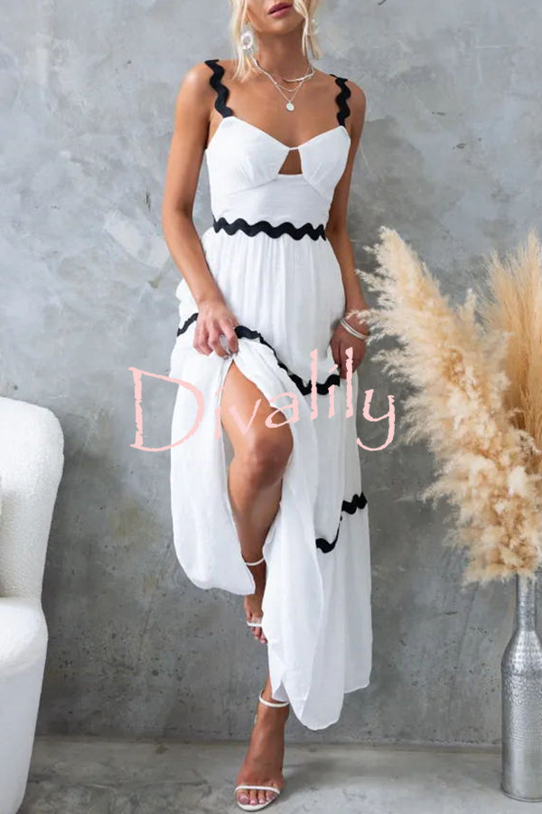 Qaia Ric Rac Trims Cutout Bust Layered Slip Loose Maxi Dress