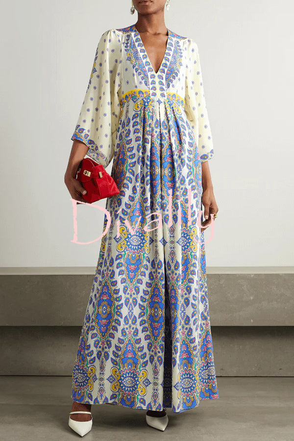 Unique Printed V-Neck Loose Elegant Maxi Dress