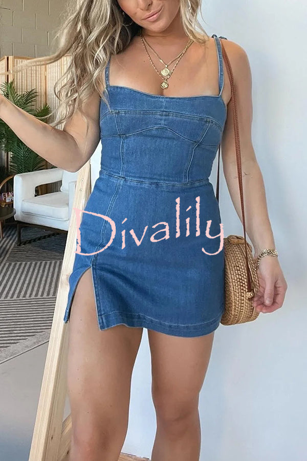 Sexy Backless Slim Fit Slit Denim Mini Dress