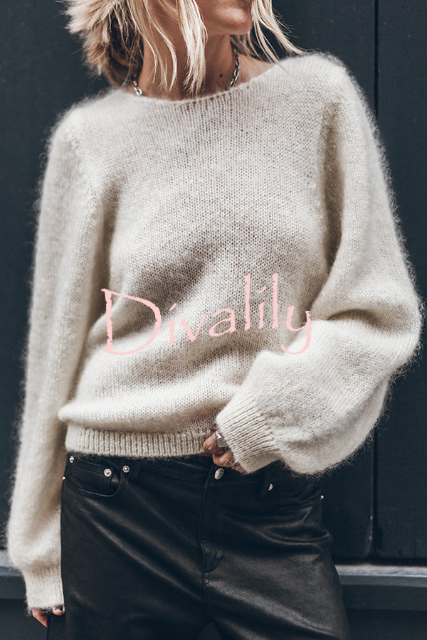 Chunky Season Knit Mohair-blend Long Sleeve Open Back Knot Design Loose Sweater