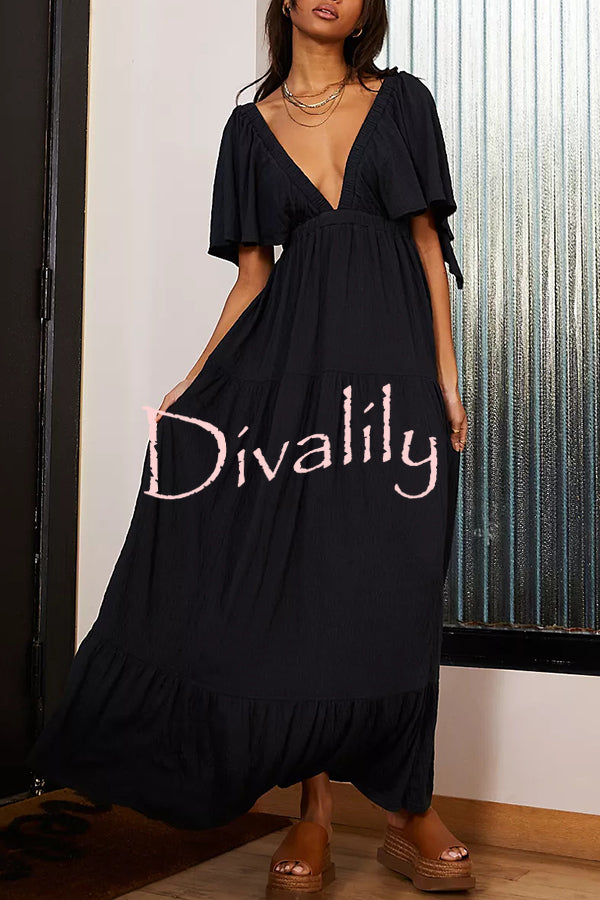 Sexy Backless V-neck Elastic Band Maxi Dress