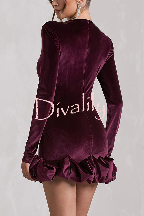 Solid Color Velvet Slim-fit Long-sleeved Mini Dress