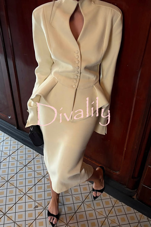 Solid Color Casual Zipper Slit Midi Skirt