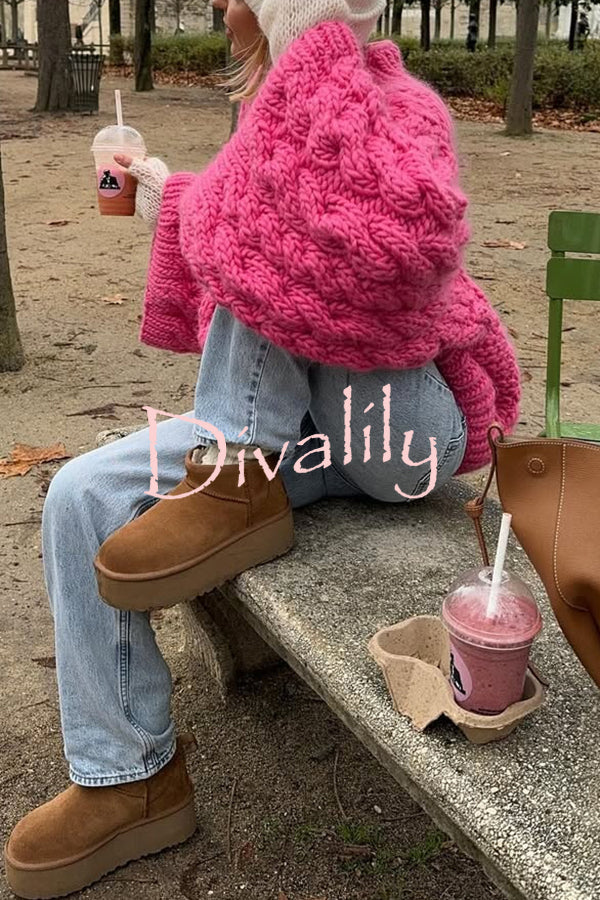Solid Color Loose Round Neck Long Sleeve Casual Knitted Sweater