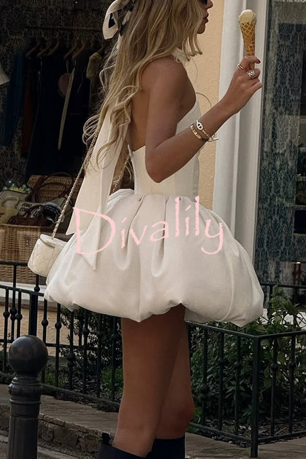 Fashionable Temperament Halter Backless Slim Mini Puffy Dress