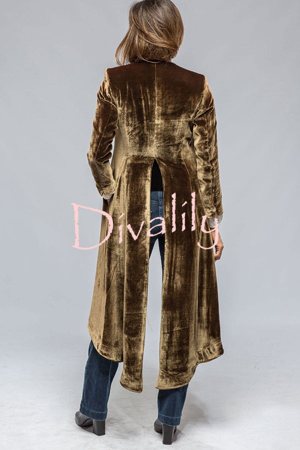 Vintage Velvet Long Loose Pocket Slit Coat