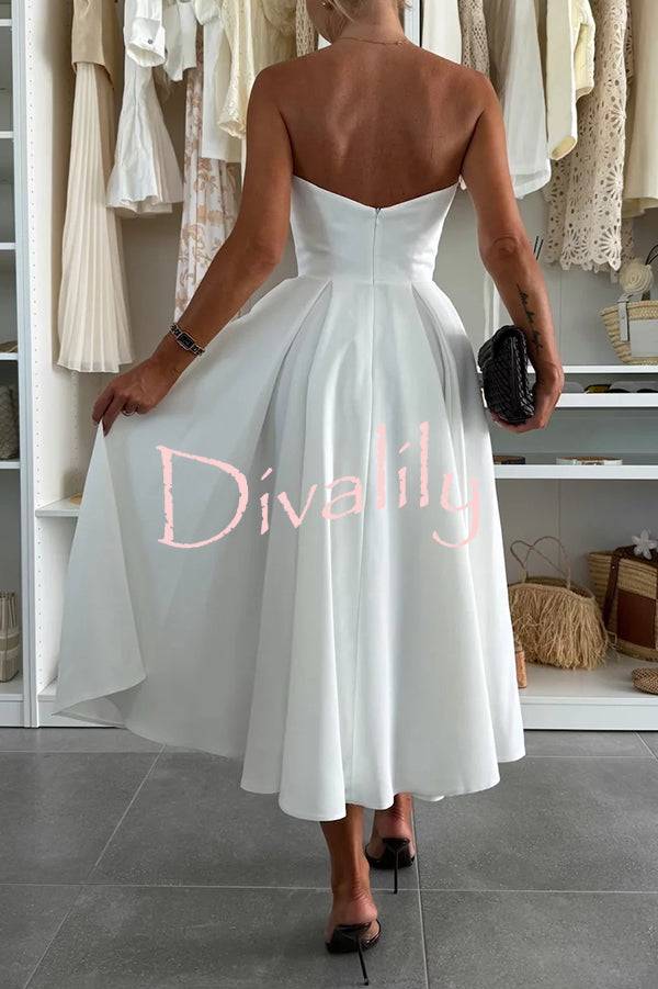 Sweet Cascade Solid Color Off Shoulder Pocket Full Hem Midi Dress