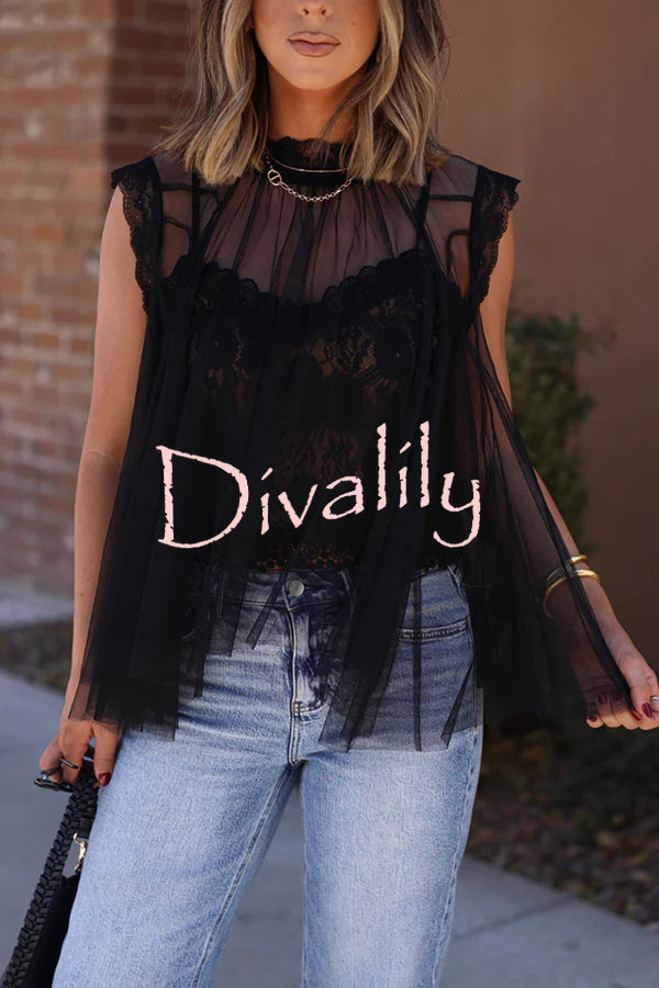 Light and Cute Tulle Lace Inner Wear High Neck Cape Top
