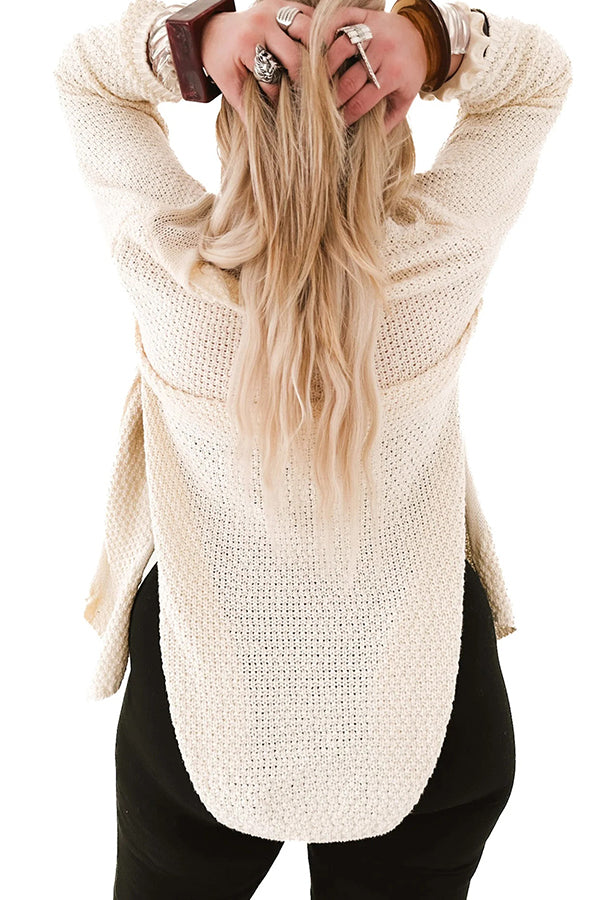 Solid Color Loose Long-sleeved Knitted Mid-length Cardigan