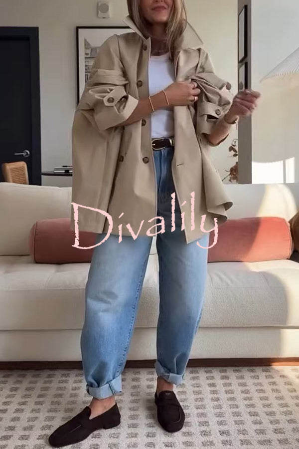 Timeless Fashion Button-breasted Wide Sleeve Pocket Twill A-line Jacket