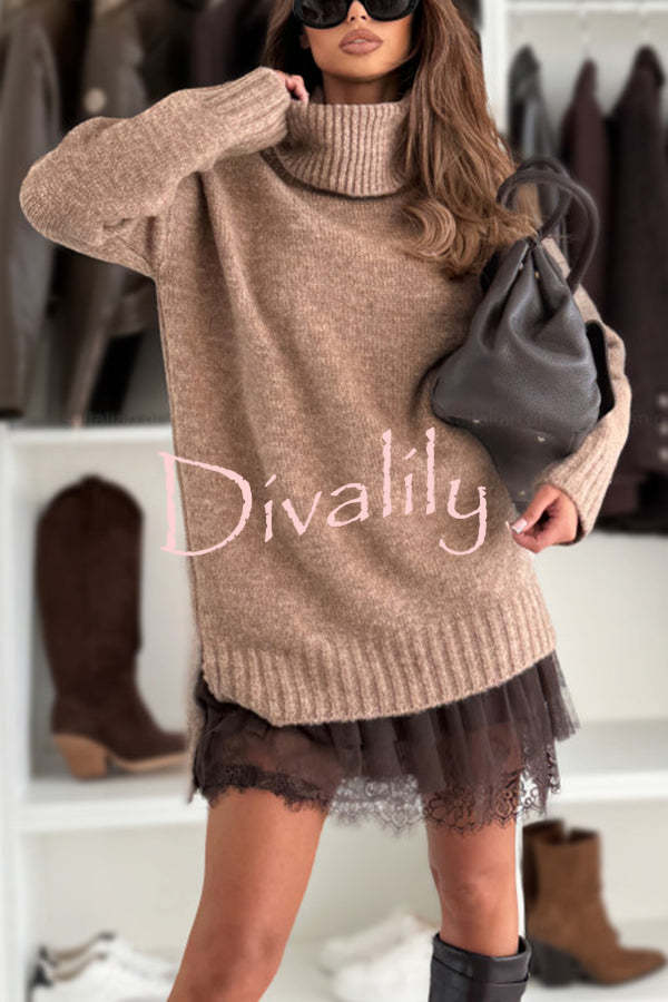 Breezy City Knit Turtleneck Long Sleeve Relaxed Sweater