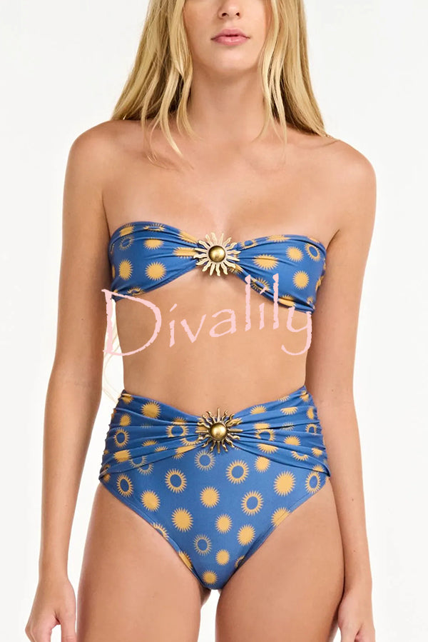 Sun Print Metal Embellishments Stretch Two-piece Bikini Swimsuit