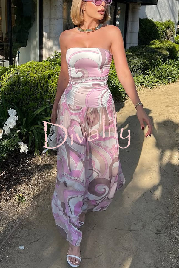 Gorgeous Pastels Unique Print Off Shoulder Low Rise Loose Maxi Dress