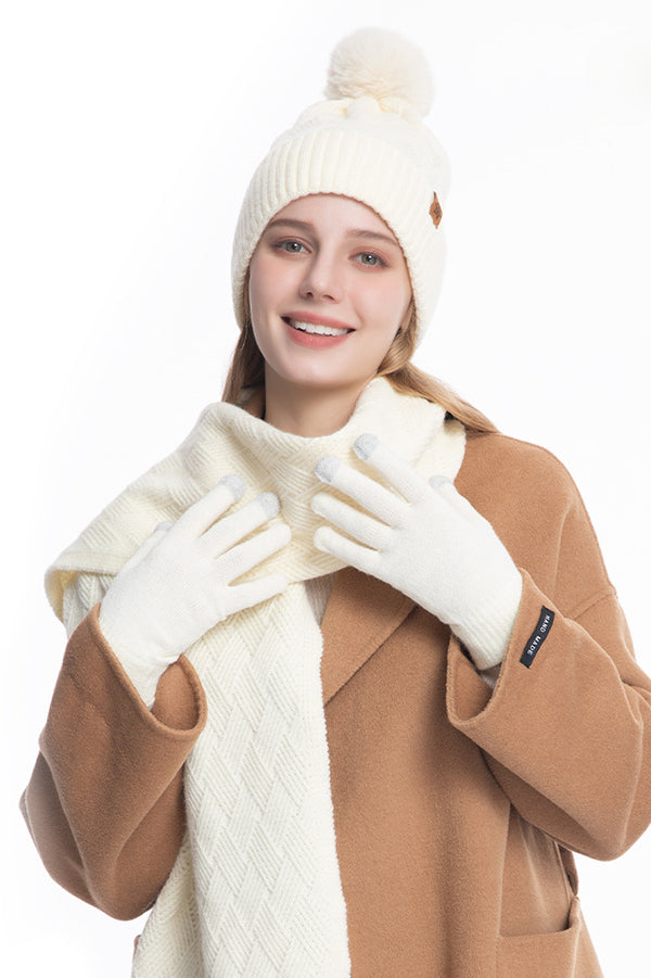 Autumn and Winter Warm Hat Scarf Gloves Three-piece Set