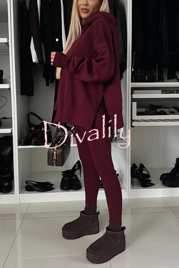 Fashion Loose Casual Hooded Long Sleeve Sweatshirt and Elastic Waist Leggings Set