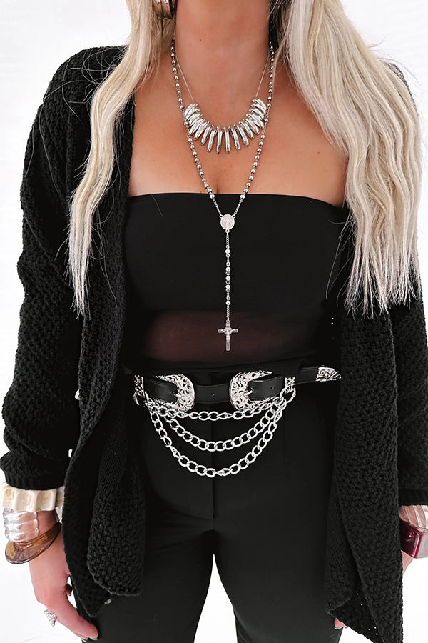 Solid Color Loose Long-sleeved Knitted Mid-length Cardigan